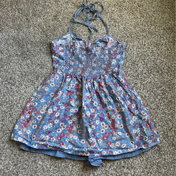 Urban Outfitters Pins and Needles Halter Skirted Romper Blue Floral Summer Large - Picture 7 of 10